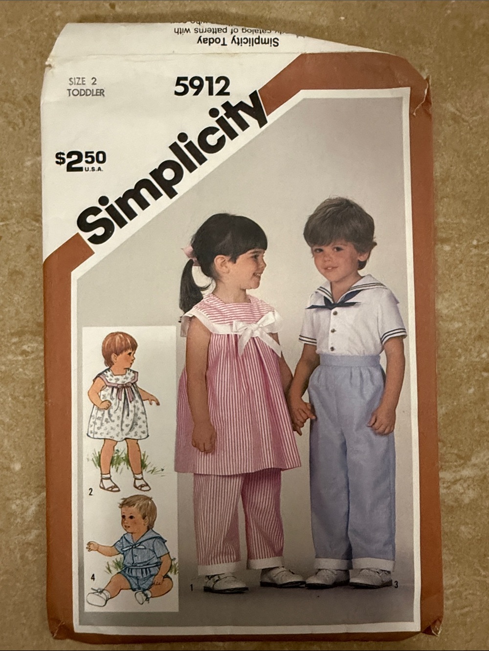 Simplicity Toddler Pattern 5912 — Pink Striped Dress & Light Blue Sailor Pants